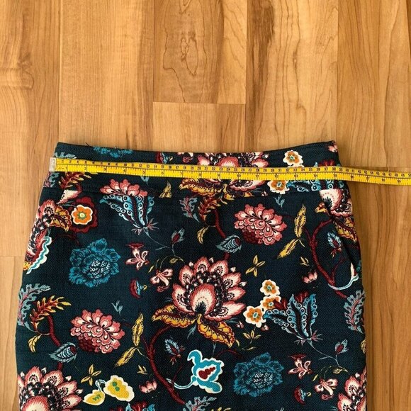 Loft Hunter Green Floral Textured Pencil Skirt Size 4 Pockets Cotton Lined - Picture 5 of 11